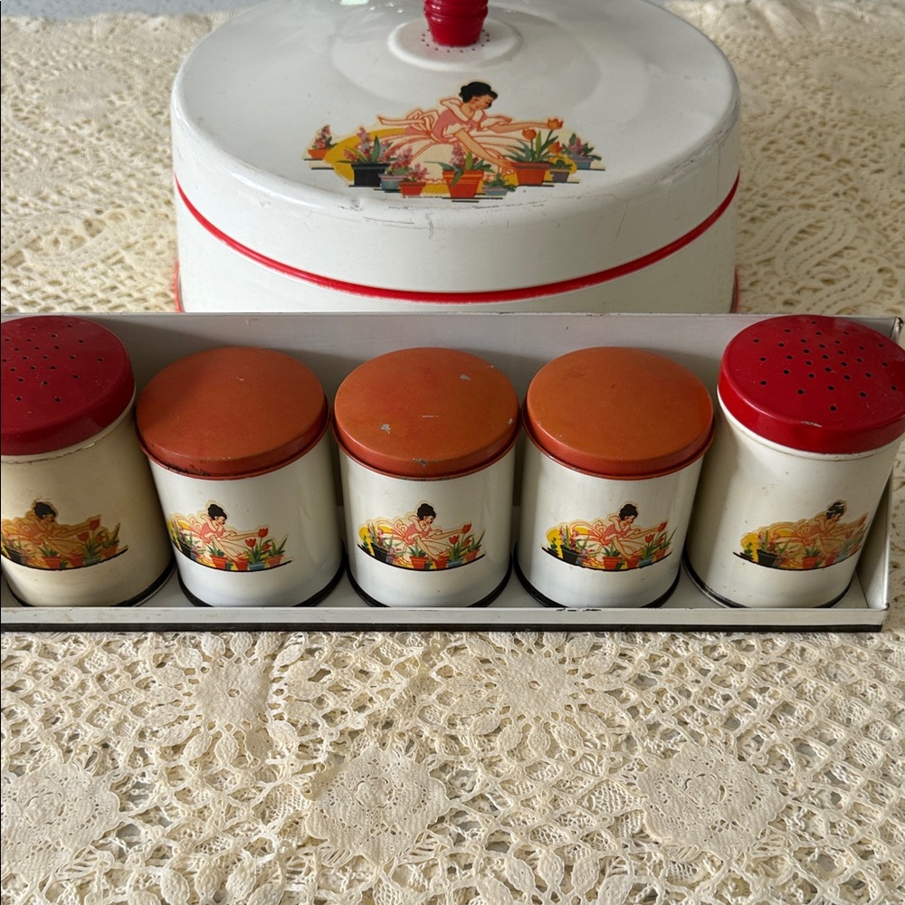 Vintage Spice Tins Rack and Cake Cover